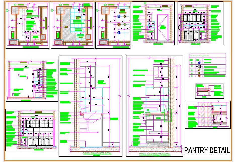 L-Shaped Pantry Design DWG- Counter, Sink, Storage Details